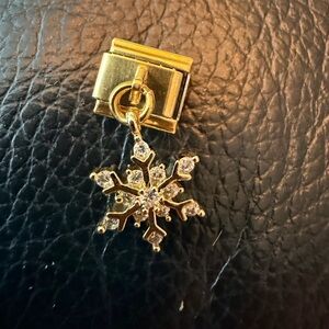 Snowflake Crystal Dangle Italian Charm Link Gold Tone